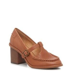 Crown Vintage Tan Leather T-Strap Preppy Academic Classic Verma Pump Heels Sz 9M